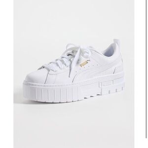 PUMA Women's Mayze White and Gold Platform Sneakers